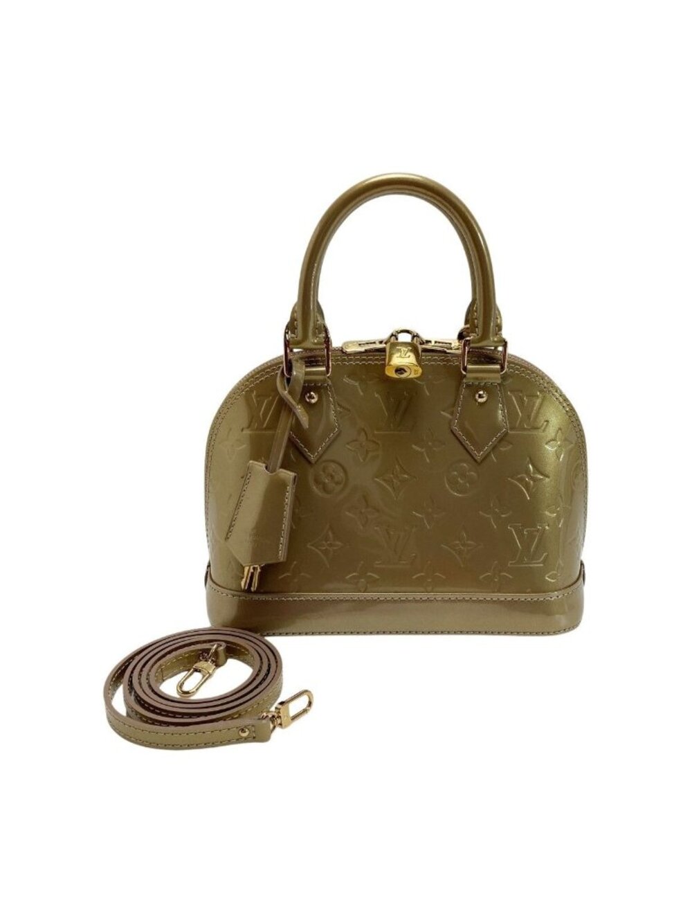 Louis Vuitton Vernis Alma BB Handbag Beige Poodle Shoulder Bag 2-Way